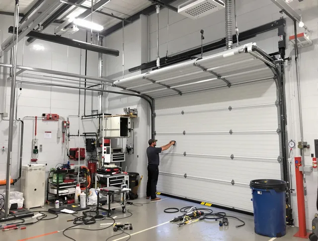 Buena Park Garage Door Repair certified technician performing commercial door repair at a Buena Park business facility