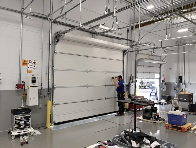 Commercial garage door repair being performed by Buena Park Garage Door Repair expert in Buena Park