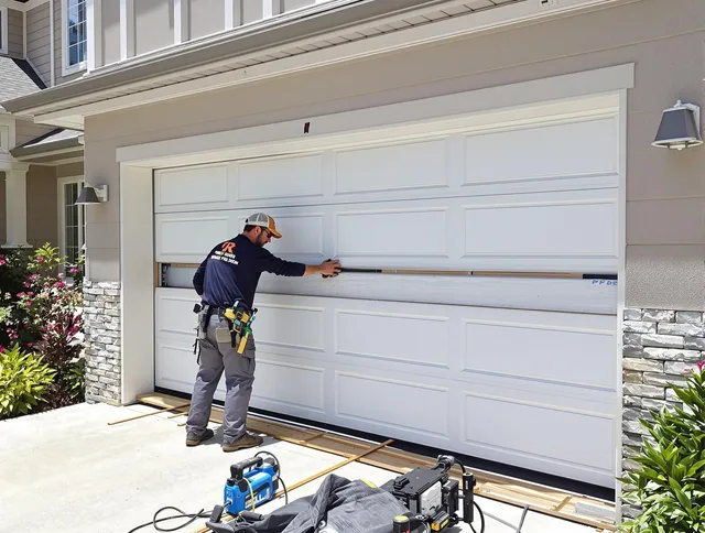 Buena Park Garage Door Repair team performing complete garage door replacement at Buena Park residence