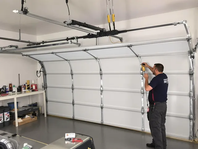 Buena Park Garage Door Repair certified technician performing overhead door system repair in Buena Park